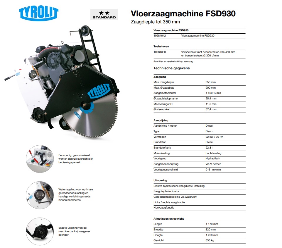 Vloerzaagmachine FSD930 - Diesel motor