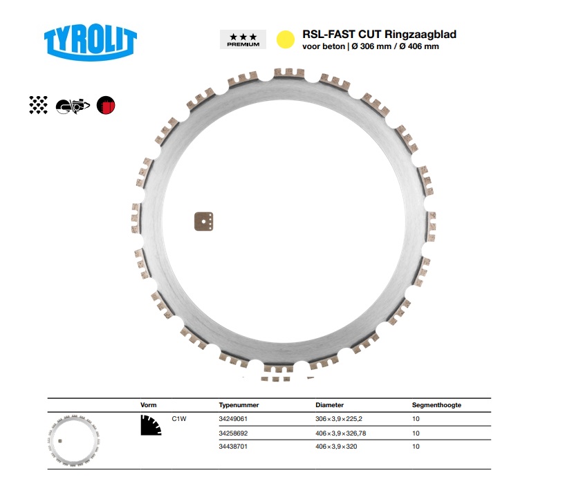 Ringzaagblad C1W 306x3.9x225.2 h10 RSL-FC