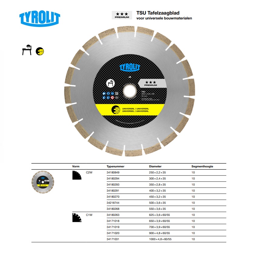 Tafelzaagblad C2W 250x2,2x35 10 35/30 - 30/25,4 TSU