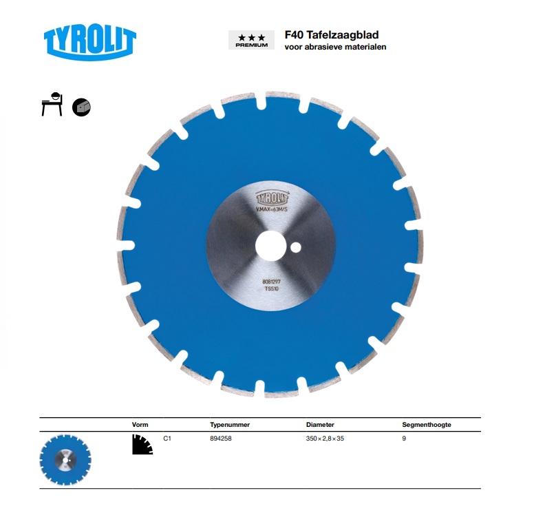 Tafelzaagblad C1 350x2,8x35 9 R30/25.4 TSS10