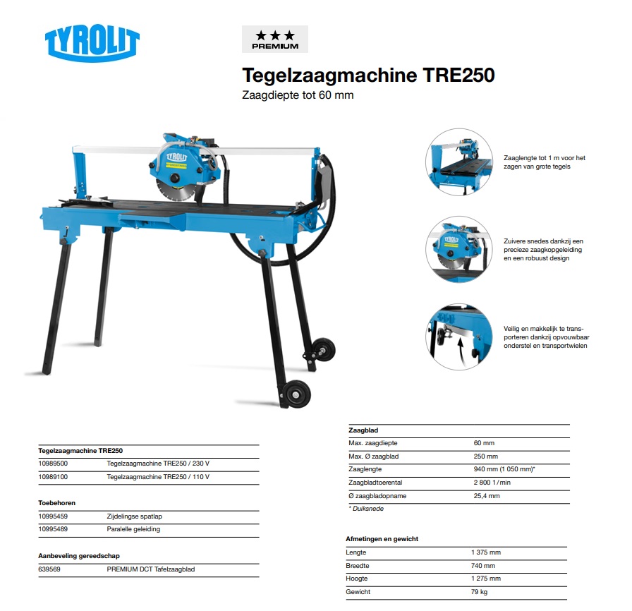 Tegelzaagmachine TRE250 / 230 V