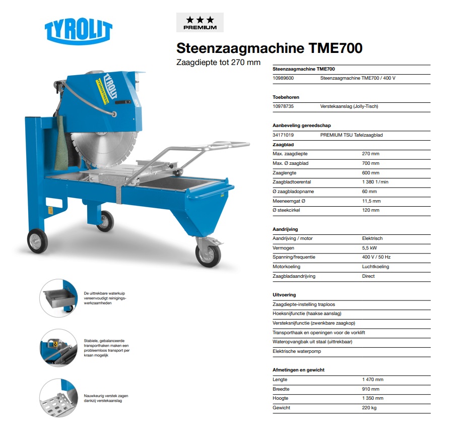 Tafelzaagmachine TME700 / 400 V