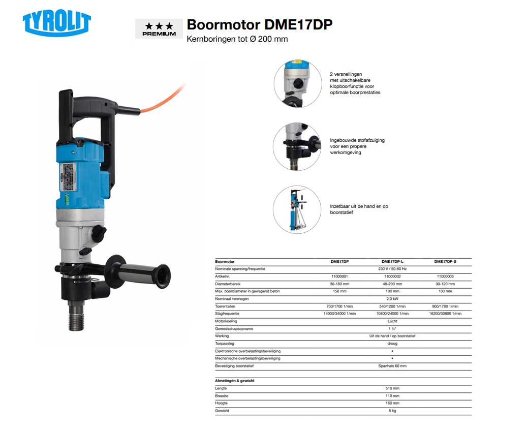 Droog Diamantboormachine DME19DP 1,8kW | DKMTools - DKM Tools