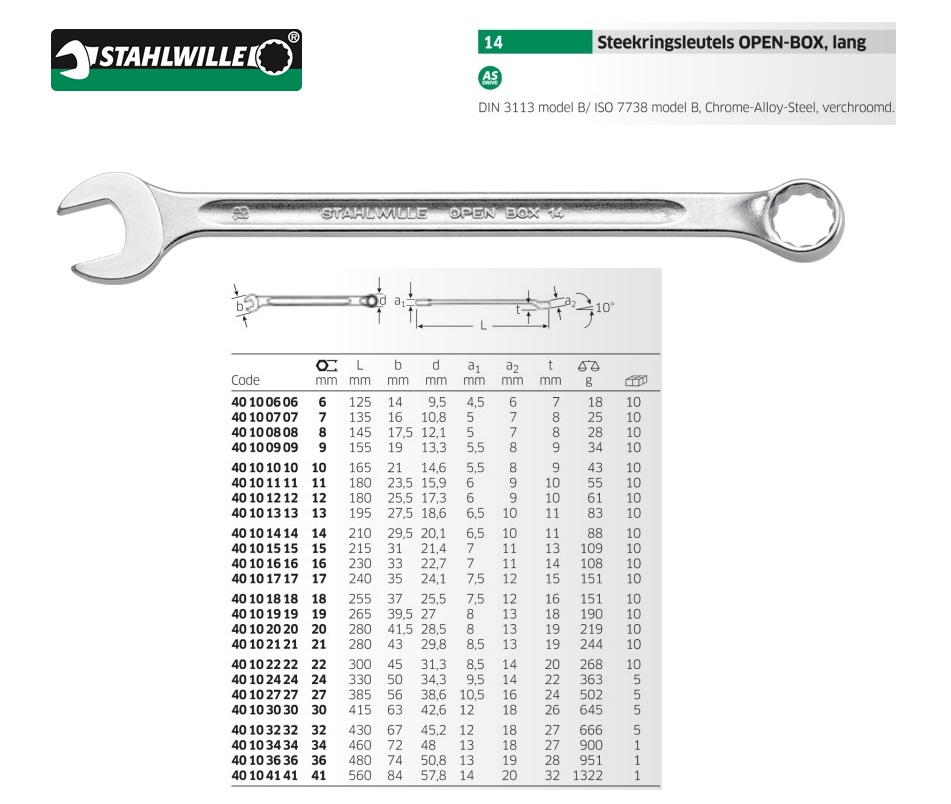 Stahlwille Steekringsleutel 14 6 SW 6mm L.125mm Form B CR-A-STA