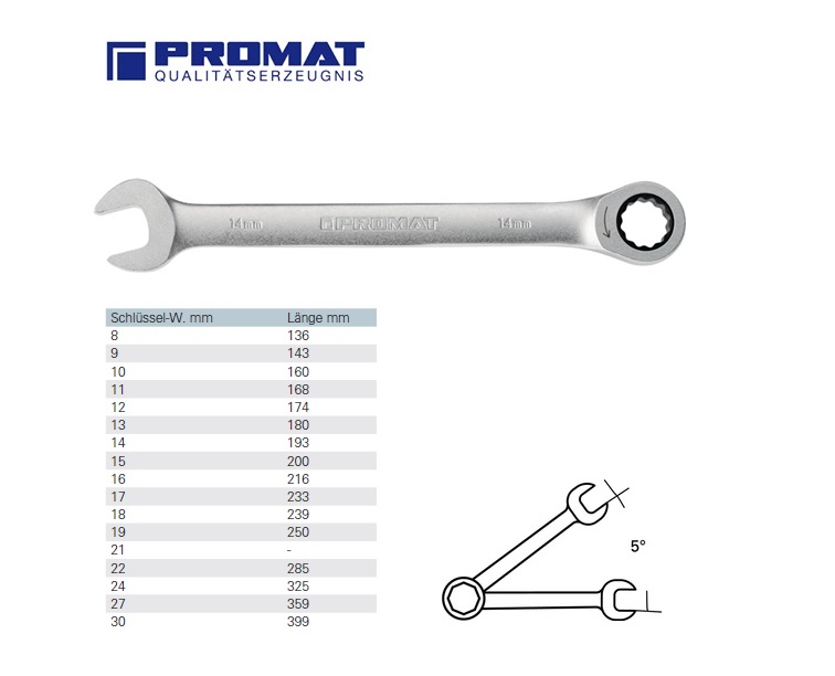 Ratel-ringsteeksleutel 14 mm L 193 mm | DKMTools - DKM Tools