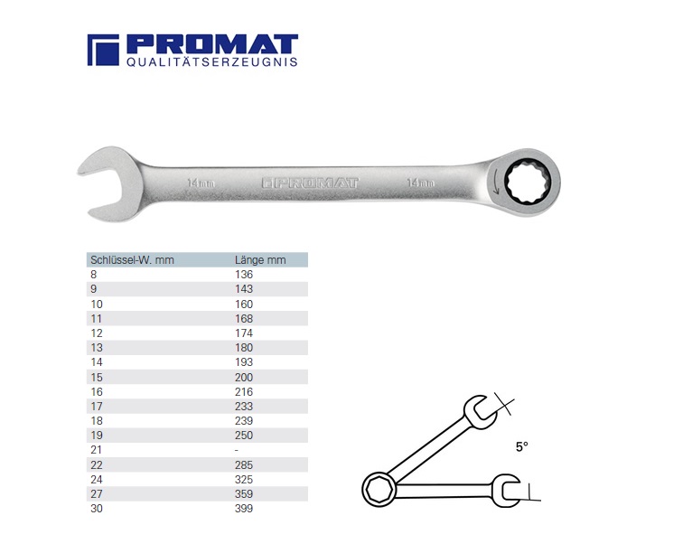 Ratel-ringsteeksleutel 15 mm L. 200 mm | DKMTools - DKM Tools