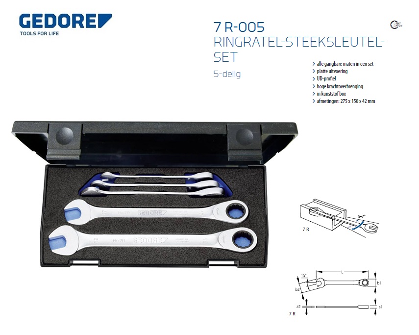 Gedore Ringratel-steeksleutelset 5-dlg 8-19 mm