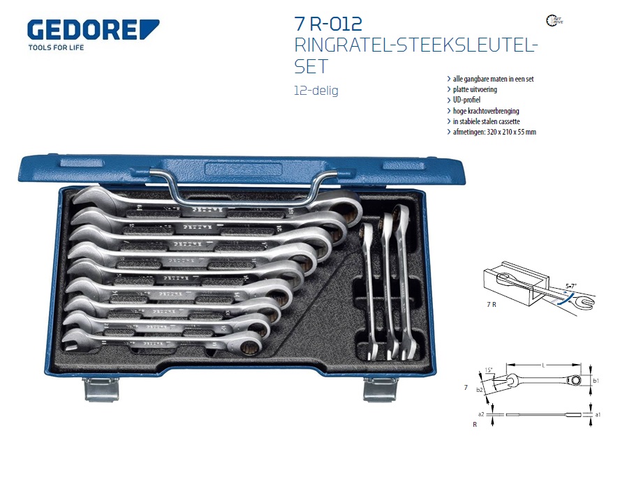 Gedore Ringratel-steeksleutelset 12-dlg 8-19 mm