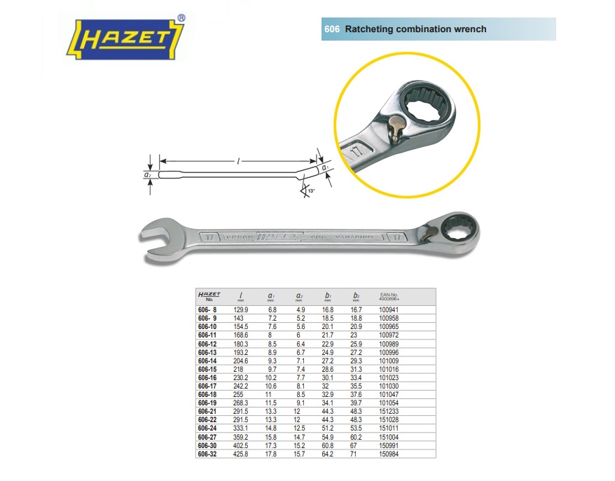HAZET Ratel-ring-steeksleutel 606-8