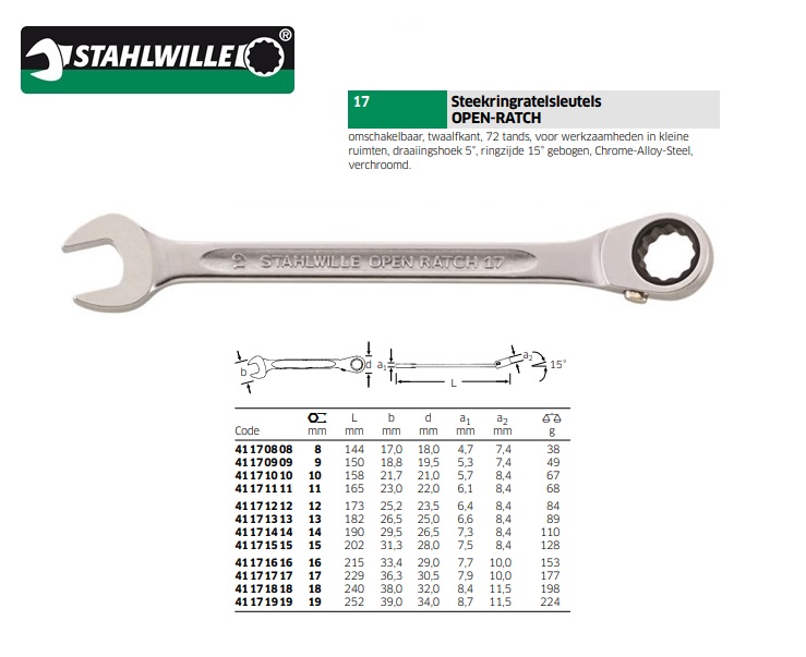 Stahlwille steek-ringratelsleutel set 5 delig 8-19 | DKMTools - DKM Tools