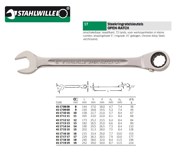 Stahlwille steek-ringratelsleutel 17 8mm