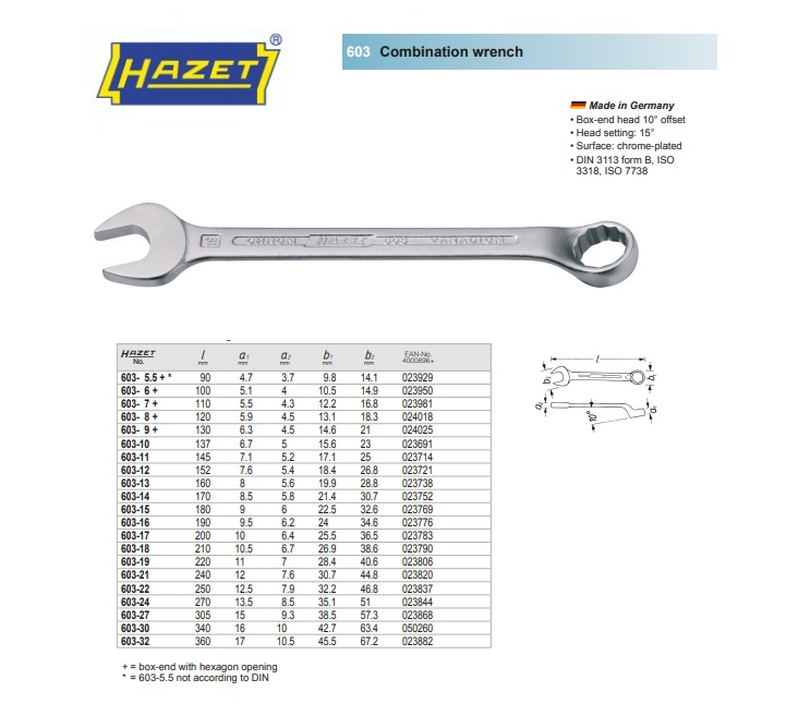 HAZET Ringsteeksleutel 603-5,5 - twaalfkant profiel - 5,5 mm