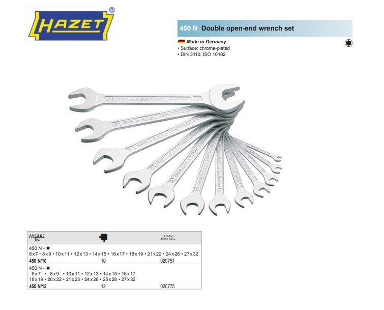 Hazet Dubbele steeksleutel set D3110 10 delig. 6-32mm