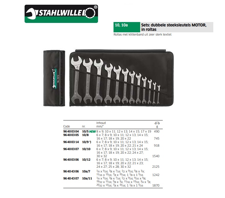 Dubbele steeksleutels MOTOR set 10/8 8 delig