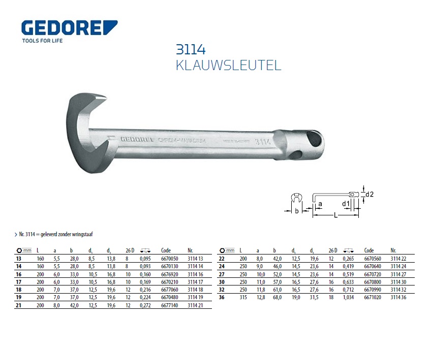 Klauwsleutel 13mm Gedore 6670050