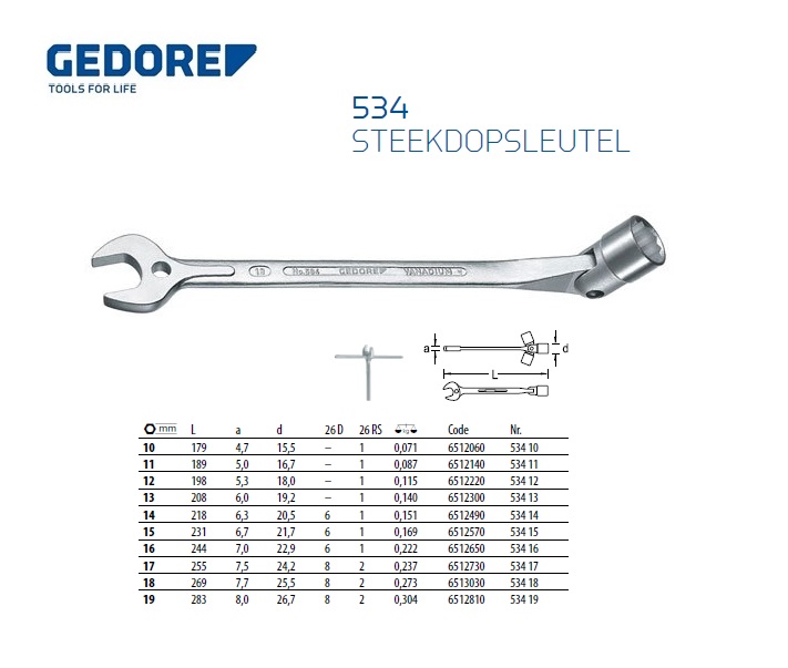 Steekdopsleutel 10mm Gedore 6512060