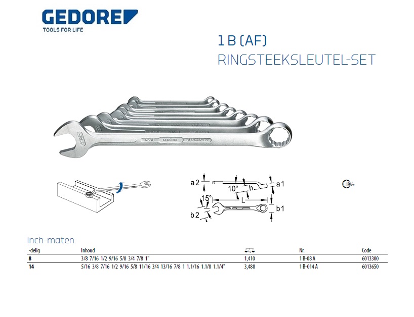 Ringsteeksleutel set 1 B-08 A 8-dlg 3/8-1