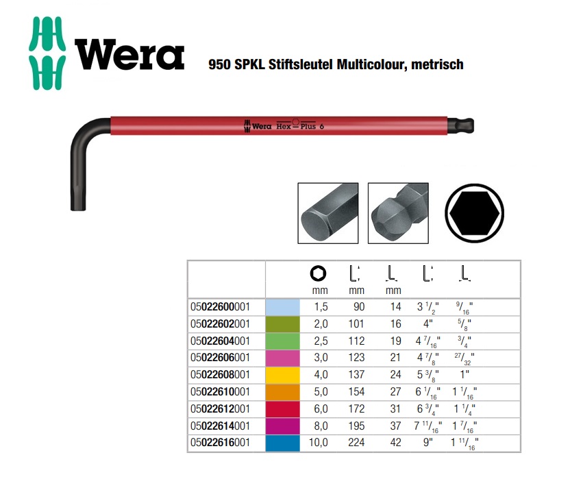 Wera 950 SPKL Stiftsleutel Multicolour 1,5mm