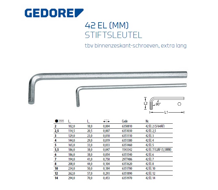 Stiftsleutel, extra lang 5/32