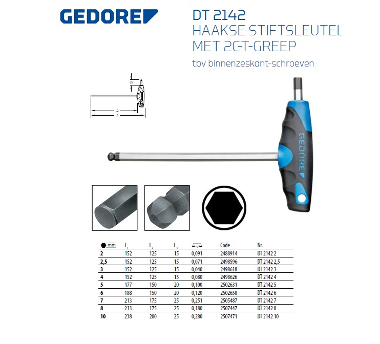 Stiftsleutel met 2C-T-greep 5/16AF | DKMTools - DKM Tools