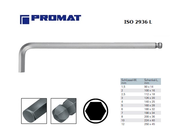 Inbussleutel lang, kogelkop 1,5mm 90,0x14,0 mm