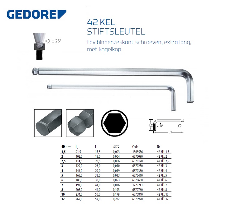 Stiftsleutel, kogelkop, extra lang 1,5 mm