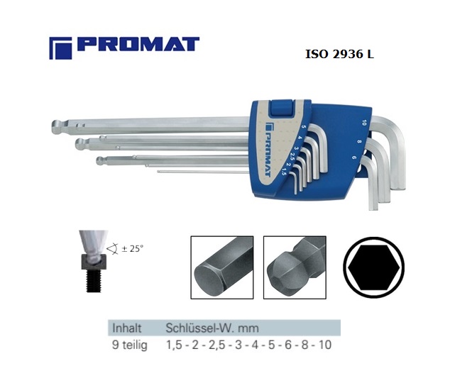 Inbussleutelset met kogelkop lang 2-10mm 8delig | DKMTools - DKM Tools