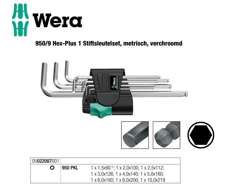 Wera 950 PKL Inbussleutelset 9 delig 1.5-10mm