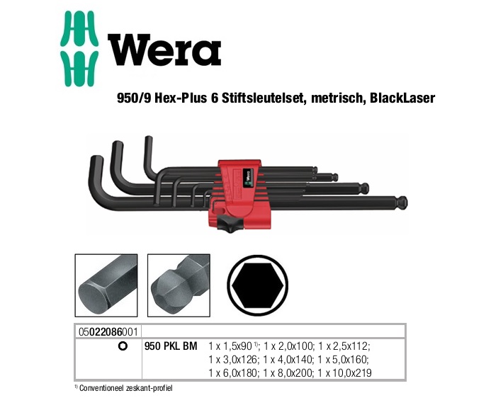 Wera 950 PKL BM Inbussleutelset 9 delig