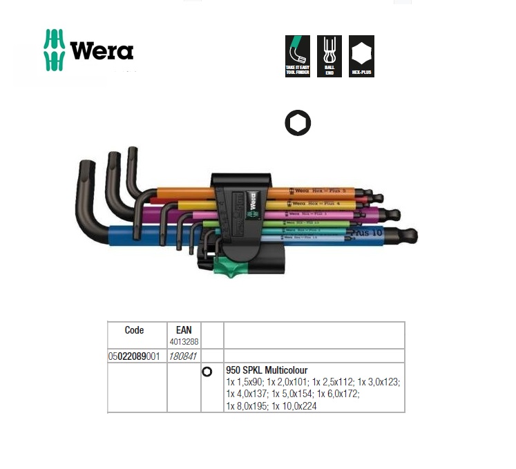 Wera 950-9 Hex-Plus Multicolour 1 Inbussleutelset