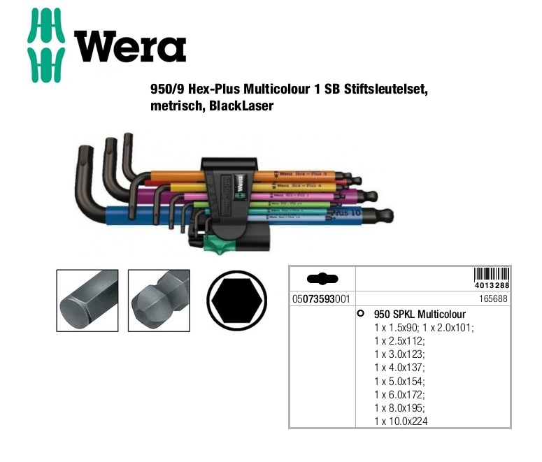 Wera 950/9 Hex-Plus Multicolour 1 SB Stiftsleutelset