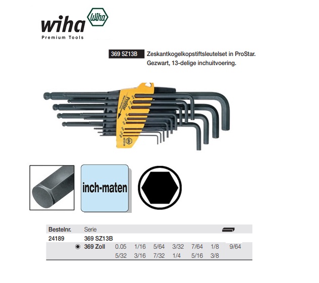 Wiha 369 SZ13B Stiftsleutel set inch 0,05-1/16-5/64-3/32