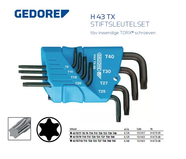 Stiftsleutelset 9-dlg TORX T7-T40