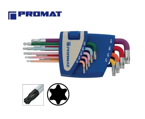 Promat Inbussleutelset TORX met kleurcodering TX 9-TX 45 9 delig