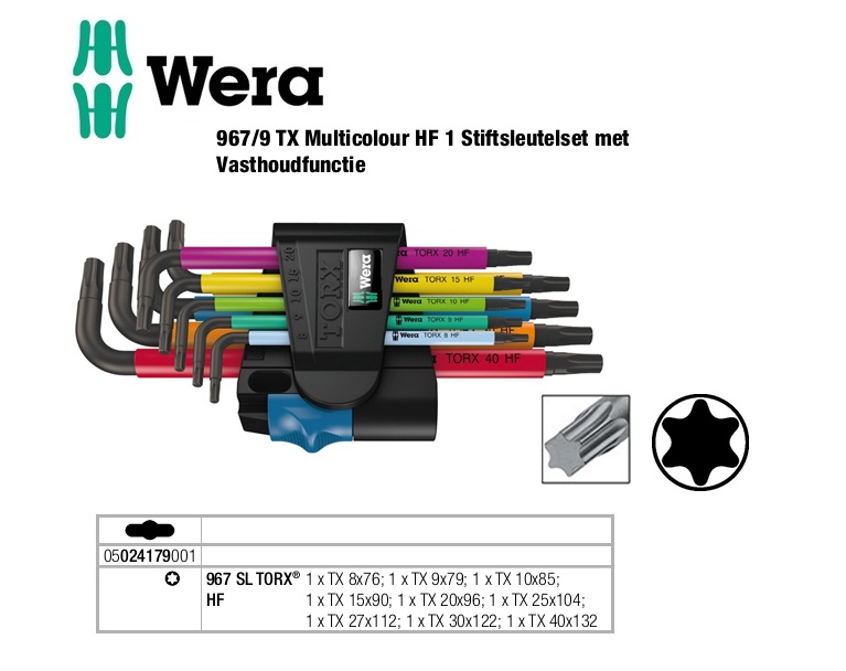 Wera 967 SL TORX HF Inbussleutelset kleurcode Tx8-Tx40 9 delig