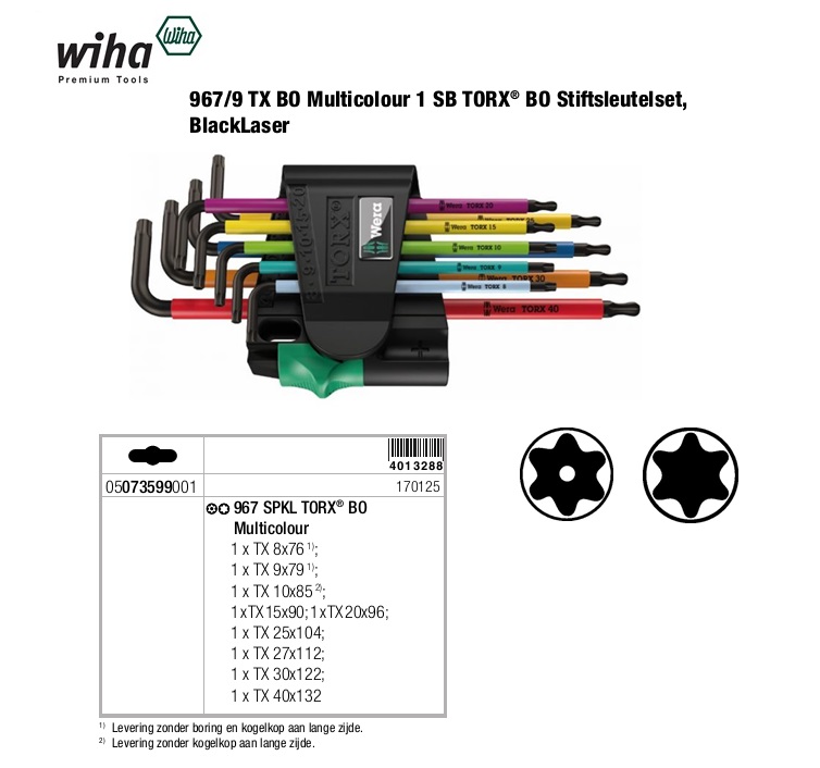 Wera 967 SPKL TORX BO Inbussleutelset kleurcode 9 delig kleurcode | DKMTools - DKM Tools