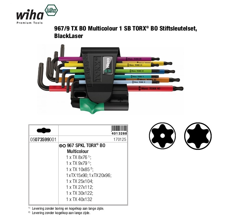 Wera 967 SPKL TORX BO kogelkopstiftsleutel set 9delig