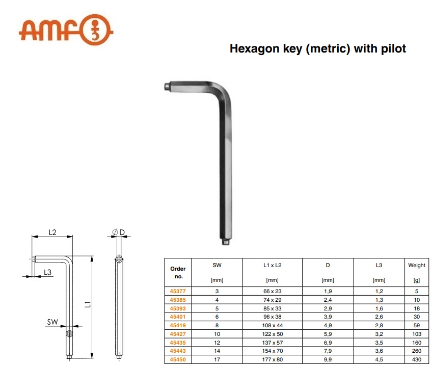 Inbussleutel met pilot 3 mm DIN 6911D