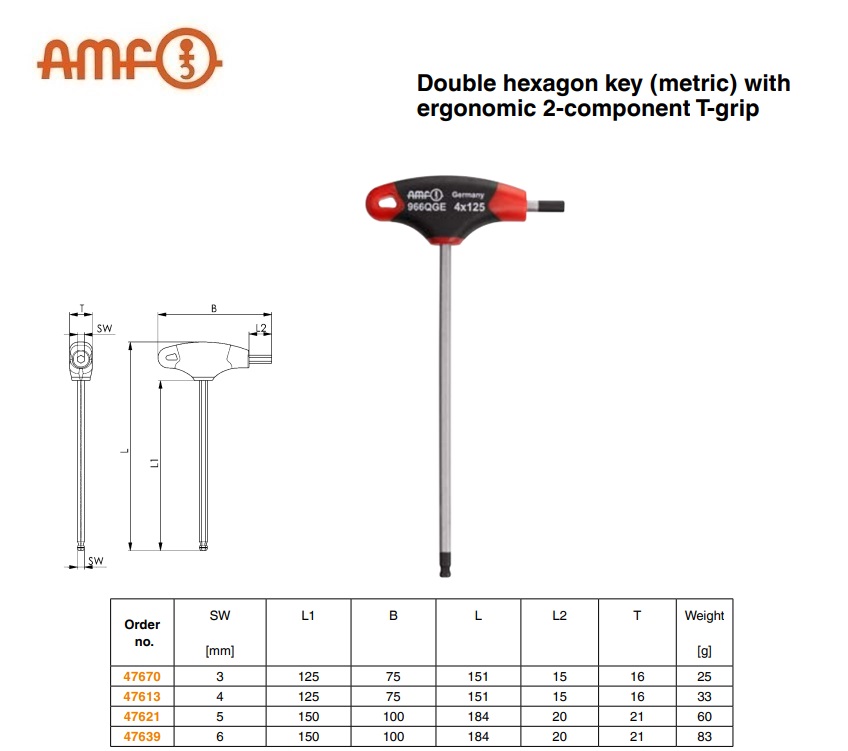 Dubbele inbussleutel T-greep 3 mm