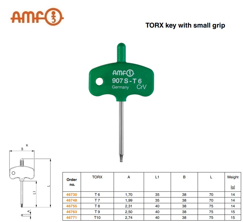 Inbussleutel TORX kleine greep T6 1,70