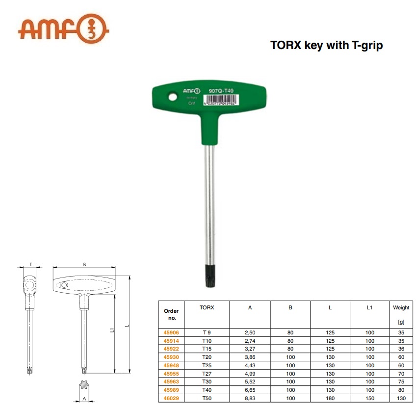 Inbussleutel TORX T greep T9 2,50