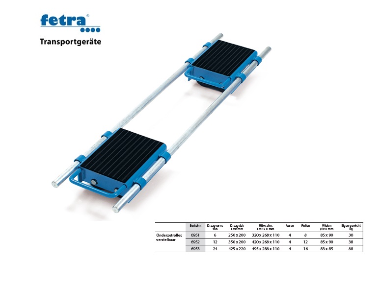 Onderzetroller, verstelbaar 6953 Draagvlak 430 x 240 mm - 24 ton Fetra 6953 | DKMTools - DKM Tools