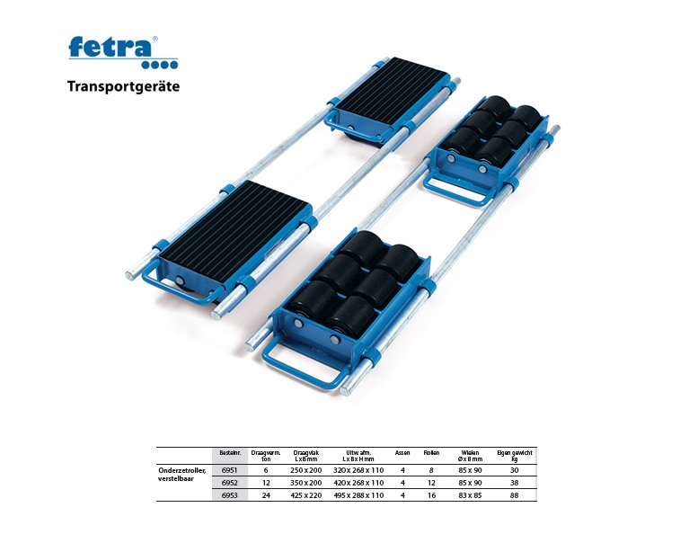 Onderzetroller, verstelbaar 6953 Draagvlak 430 x 240 mm - 24 ton Fetra 6953 | DKMTools - DKM Tools