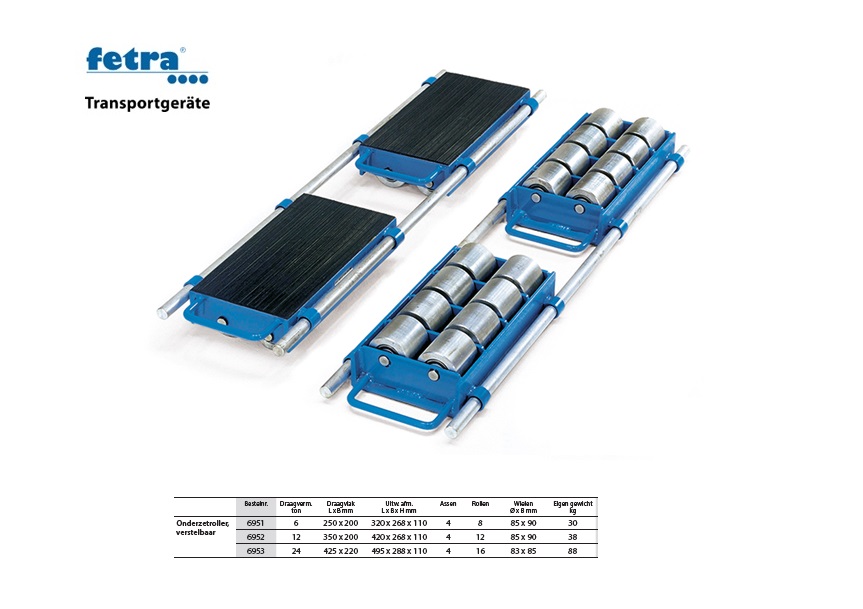 Onderzetroller, verstelbaar 6951 Draagvlak 300 x 250 mm - 6 ton Fetra 6951 | DKMTools - DKM Tools