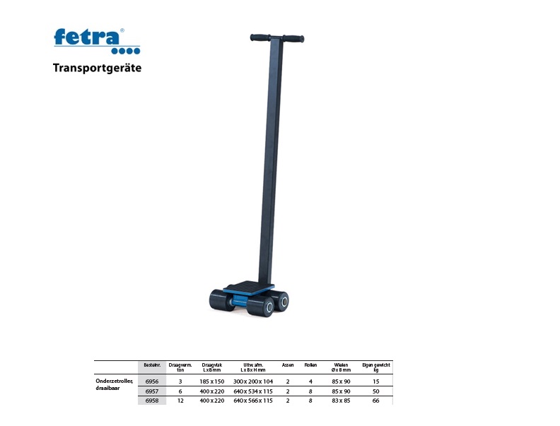 Onderzetroller draaibaar 6958 Draagvlak 400 x 220 mm - 12 ton Fetra 6958 | DKMTools - DKM Tools