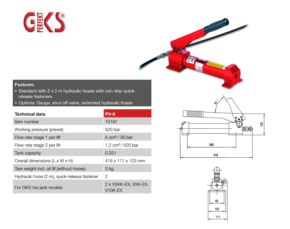 Hydraulic Hand Pomp PV | DKMTools - DKM Tools