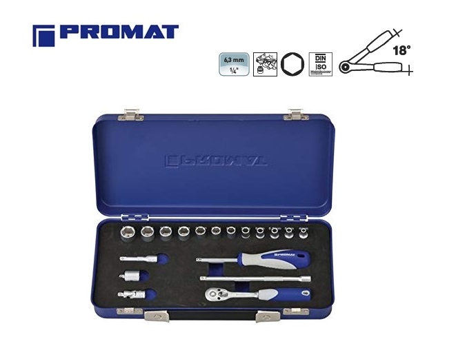 In detail datum Prik Promat Doppenset 18 delig 6.3mm - DKMTools - dopsleutelset