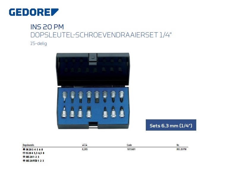 Dopsleutel-schroevendraaierset 1/4