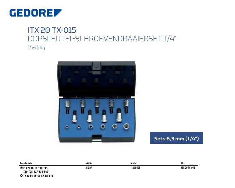 Dopsleutel-schroevendraaierset 1/4