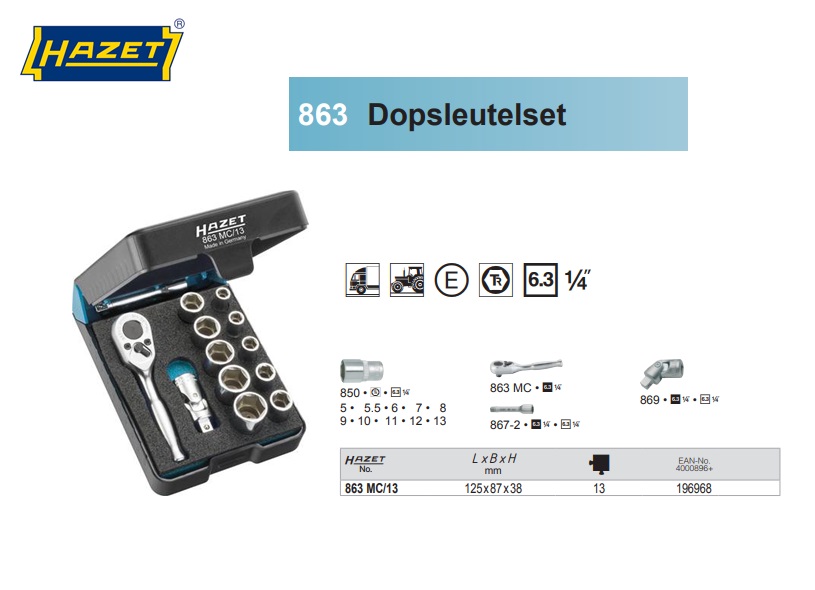 Hazet 863MC/13 Dopsleutelset 1/4”, 13-delig